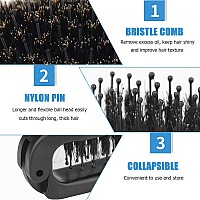 Ancable 2Pcs Travel Folding Hair Brush Collapsable Portable Pocket Boar Bristle For Thinthick Hair Mini Hairbrush For Men Wom