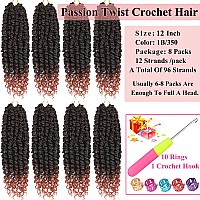 Alrence Passion Twist Crochet Hair 8 Packs Pre Twisted Passion Twist Hair For Women Soft Bohe Prelooped Crochet Braids 12 Inch