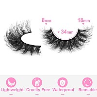 Fluffy Lashes D Curl Faux Mink Eyelashes 18Mm Long 8D Volume Lashes Wispy False Eyelashes Cat Eye Russian Strip Lashes Pack By K