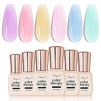 Shoyum Jelly Crystal Gel Nail Polish Set 6 Colors Pastel Blue Purple Rainbow Yellow Pink Gel Polish Kit Uv Led Dryer Cured Spri