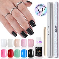 10 Packs Press On Nails Short Kit 240Pcs Gel Fake Nails With Glue Solid Color Full Cover Glue On Nails Set Acrylic Nails Pre