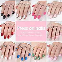 10 Packs Press On Nails Short Kit 240Pcs Gel Fake Nails With Glue Solid Color Full Cover Glue On Nails Set Acrylic Nails Pre