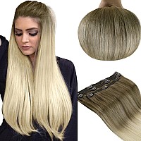 Runature Clip In Hair Extensions Real Hair Ombre Light Brown To Platinum Blonde Ombre Clip In Hair Extensions 14 Inch 50G 3Pcs R