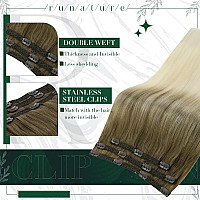 Runature Clip In Hair Extensions Real Hair Ombre Light Brown To Platinum Blonde Ombre Clip In Hair Extensions 14 Inch 50G 3Pcs R