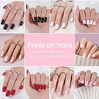 Short Press On Nails Kit 240Pcs Acrylic Fake Nails With Glue Square Glossy Glue On Nails Natural Gel Uv Finish Artificial