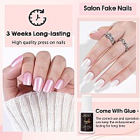 Short Press On Nails Kit 240Pcs Acrylic Fake Nails With Glue Square Glossy Glue On Nails Natural Gel Uv Finish Artificial