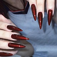 Sinhot Stiletto Press On Nails Extra Long Fake Nails With Glue Glossy False Nails With Red Designs Full Cover Almond Acrylic Nai