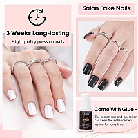 10 Packs 240 Pcs Black White Press On Nails Short Jofay Fashion Solid Artificial False Nails Glue On Nails Full Cover Acrylic