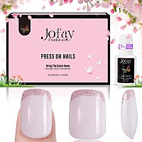 French Gel Nail Tips Jofay Fashion 240 Pcs French Tip Press On Nails Glitter Pink Short Square Nail Press On Acrylic Fake Nail