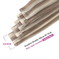 Sassina 22 Inch Tape In Hair Extensions50 Grams Invisible Seamless Skin Tape In Hair Extensions Light Chestnut Brown With Platin