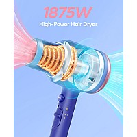 Wavytalk Professional 1875 Watt Hair Dryer Blow Dryer With Diffuser Nozzle Comb And Concentrator Negative Ions Fast Drying Light