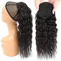 18 Inch Drawstring Human Hair Ponytail Extension Natural Black For Women Water Wave Pony Tail Clip In Extensions Corn Wave Ponyt