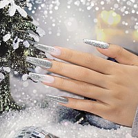 Rarjsm Glitter Gel Nail Polish Platinum Silver Shiny Metallic Silver Diamond Gel Polish Sparkly Chunky Pigments Nail Gel Polish