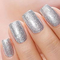 Rarjsm Glitter Gel Nail Polish Platinum Silver Shiny Metallic Silver Diamond Gel Polish Sparkly Chunky Pigments Nail Gel Polish