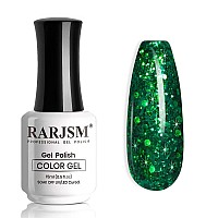 Rarjsm Green Glitter Gel Nail Polish Diamond Mermaid Green Sparkly Chunky Shimmer Pigments Nail Gel Polish Soak Off Led Uv Curin