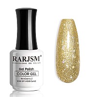 Rarjsm Glitter Gel Nail Polish Platinum Gold Metallic Light Gold Iridescent Rainbow Shimmer Flakes Gel Polish Sparkly Chunky Pig