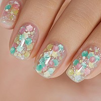 Rarjsm Glitter Gel Nail Polish Pink Yellow Green Patel Spring Summer Color Big Flakes Gel Polish Sparkly Chunky Clear Shimmer Pi