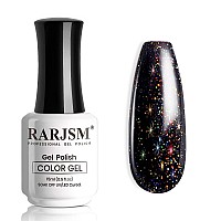 Rarjsm Gel Nail Polish Black Glitter Sparkly Chunky Iridescent Rainbow Shimmer Pigments Nail Gel Polish Soak Off Led Uv Curing R