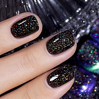 Rarjsm Gel Nail Polish Black Glitter Sparkly Chunky Iridescent Rainbow Shimmer Pigments Nail Gel Polish Soak Off Led Uv Curing R