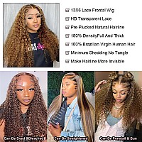 V Show Highlight Ombre 13X6 Lace Front Wigs Human Hair Pre Plucked 13X6 Kinky Curly 427 Honey Blonde Lace Frontal Wigs With Bab