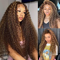 V Show Highlight Ombre 13X6 Lace Front Wigs Human Hair Pre Plucked 13X6 Kinky Curly 427 Honey Blonde Lace Frontal Wigs With Bab