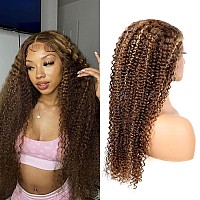 V Show Highlight Ombre 13X6 Lace Front Wigs Human Hair Pre Plucked 13X6 Kinky Curly 427 Honey Blonde Lace Frontal Wigs With Bab