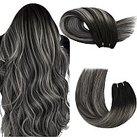 Moresoo Weft Human Hair Extensions Ombre Sew In Hair Extensions Black With Silver Balayage Hair Extensions Sew In Weft 16Inch 10