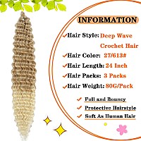 Paraglame Deep Wave Crochet Hair For Black Women 24 Inch Curly Braiding Hair 3 Packs Ocean Wave Braiding Hair Extensions Ombre B