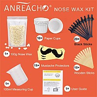 Anreacho Nose Wax Kit For Men And Women 100G Nose Hair Wax With 20 Applicators Ear Hair Removal For Men At Home Safe Easy Quic