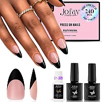 French Tip Press On Nails 240Pcs Short Almond Nail Tips With Nail Glue Nail Lamp Prebase Coat French Tips No Need To File