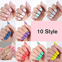 10 Packs 240Pcs Press On Nails Short Kit Press On Nails Square Packs Acrylic Glue On Nails With Nail Glue 12 Sizes Glossy