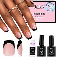 French Tip Press On Nails 240Pcs Short Square Nail Tips With Nail Glue Nail Lamp Prebase Coat French Tips No Need To File