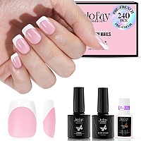 French Gel Nail Tips Kit Jofay Fashion French Tip Press On Nails 240Pcs Sping Pink Square Short Xcoat Press On Nails Prebase