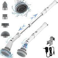 Opodee Electric Spin Scrubber Shower Scrubber With Long Handle Adjustable Extension Arm 4 Replaceable Heads 3 Angles 2 Rota