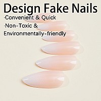 Mervf Almond Press On Nails Medium Fake Nails Ombre White French Tip Stiletto Glue On Nails With Design Acrylic Nails Press Ons