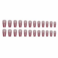 Mervf Coffin Press On Nails Long Fake Nails Pink French Tip Ballerina Glue On Nails With Chrome Design Artificial Acrylic Nails