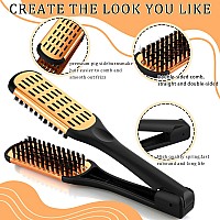 Chengu 2 Pcs Hair Straightening Combs Boar Bristles Clamp Double Sided Brush V Shaped Styling Hair Comb For Straightening Kn