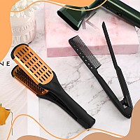 Chengu 2 Pcs Hair Straightening Combs Boar Bristles Clamp Double Sided Brush V Shaped Styling Hair Comb For Straightening Kn