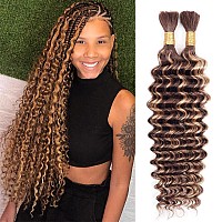 Goulus Deep Wave Bulk Human Hair For Braiding T4P427 100 Unprocessed Brazilian Virgin Human Hair Extensions Two Bundles Micr