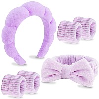 Velscrun 6 Pack Purple Microfiber Bow Tie Hair Band Set Hair Accessories For Womens Facial Care Gifts