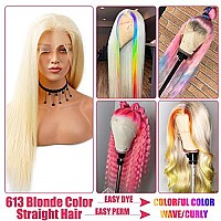 Supsyousf 36 Inch Stunning 613 Lace Front Wig Human Hair 13X4 Hd Transparent Straight Wigs 180 Density Blonde Lace Front Wig