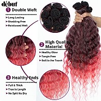 D But Ombre Red Coral Synthetic Hair 8 Bundles With Simple Closure Water Wave High Temperature Fiber Wavy Hair Weave 9Pcs 20 In