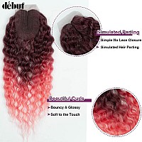 D But Ombre Red Coral Synthetic Hair 8 Bundles With Simple Closure Water Wave High Temperature Fiber Wavy Hair Weave 9Pcs 20 In