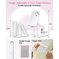 Rechargeable Travel Makeup Mirror With 10X Magnifying Mirror Led Vanity Mirror With Portable Adjustable Stand3 Color Dimmable