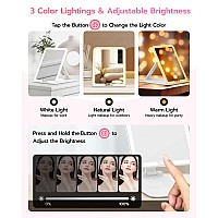 Rechargeable Travel Makeup Mirror With 10X Magnifying Mirror Led Vanity Mirror With Portable Adjustable Stand3 Color Dimmable