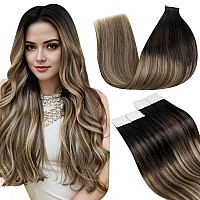 Laavoo Human Hair Tape In Extensions Tape In Hair Extensions Ombre Black To Medium Brown Mix Caramel Blonde Hair Extensions Tape