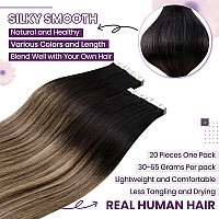 Laavoo Human Hair Tape In Extensions Tape In Hair Extensions Ombre Black To Medium Brown Mix Caramel Blonde Hair Extensions Tape