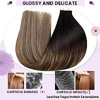 Laavoo Human Hair Tape In Extensions Tape In Hair Extensions Ombre Black To Medium Brown Mix Caramel Blonde Hair Extensions Tape