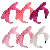 Jaciya 6 Pieces Knotted Bow Headbands For Women Wide Pink Headbands For Girls Hair Accessories Knot Headband With Bow Pink Serie