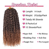 Leeven 8 Packs Ombre Brown Pretwisted Passion Twist Hair With Curly Ends 14 Inch Short Passion Twist Crochet Braids Hair Synthe